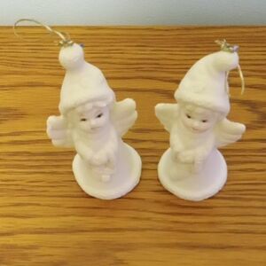 White Snowy Angel Figurine Bell Hanging Ornaments Set Of 2